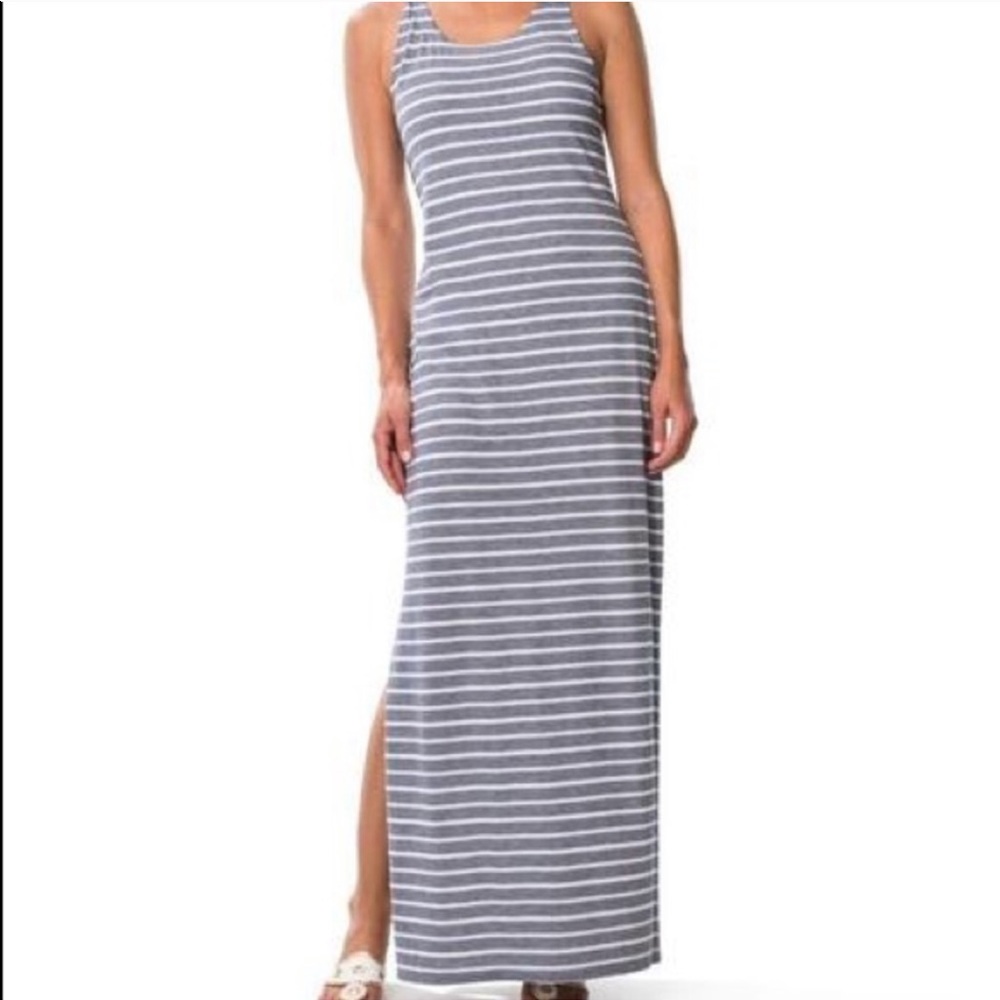 Blue Striped Side-Slit Maxi Dress